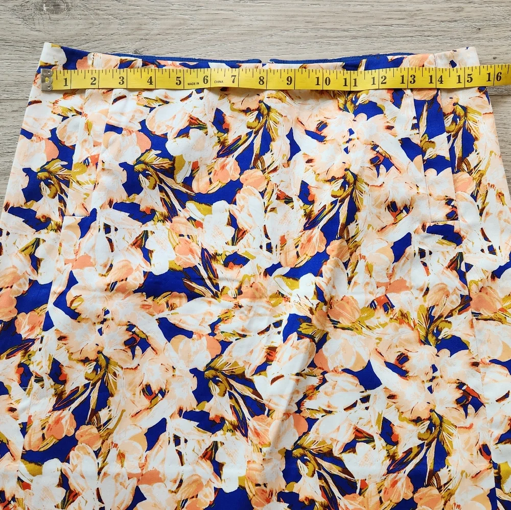 J. Crew Orange Blue Floral Skirt Womens 6 Cotton Business Casual Nwt